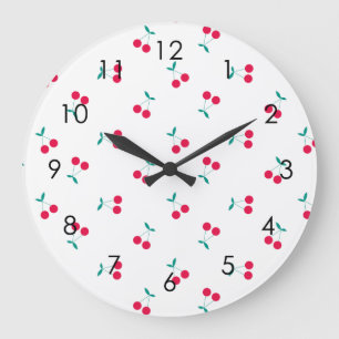 Cherry Aestthetic Cherries Mönster White  Stor Klocka
