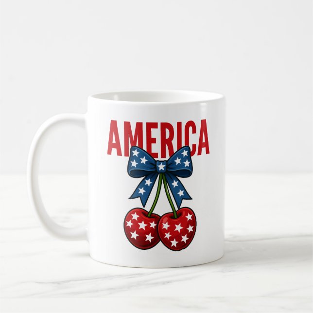 Cherry American Flagga Coquette 4 juli Kaffemugg (Vänster)