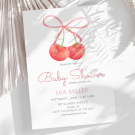 Cherry and Rosa Ribbon Watercolor Girl Baby Shower Inbjudningar