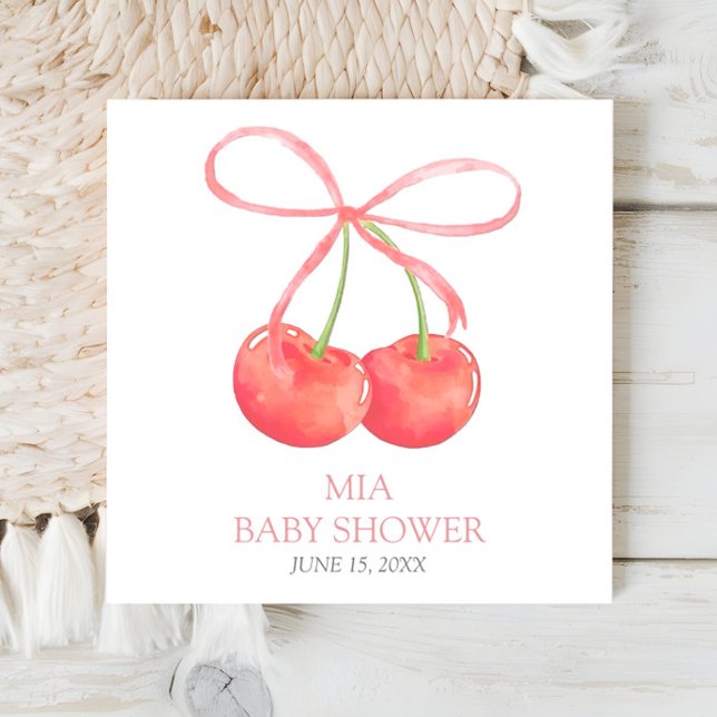 Cherry and Rosa Ribbon Watercolor Girl Baby Shower Pappersservett (Skapare uppladdad)