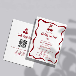 Cherry Baby Shower 2-sidig QR-kod Registry Sweet Inbjudningar