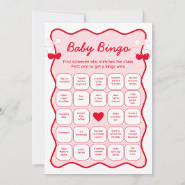 Cherry Baby Shower Find the Guest Bingo Game Card Inbjudningar