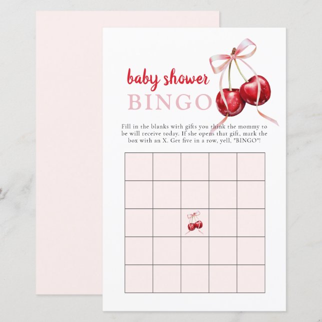 Cherry Baby Shower Gift Bingo Activity Game (Fram/baksida)
