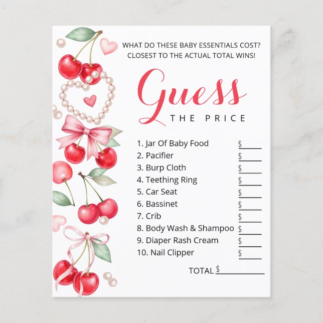 Cherry Baby Shower gissar Prist spel Flygblad (Framsidan)
