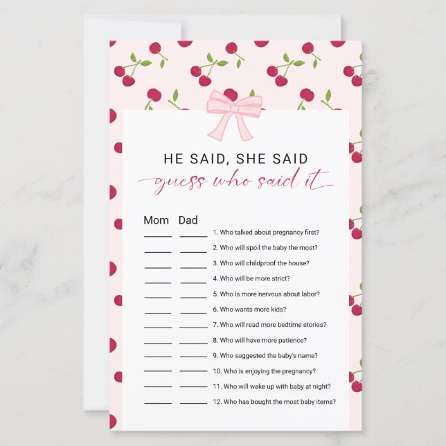 Cherry Baby Shower Han Sa Hon Sa Spel Rosa Slinga (Framsida)
