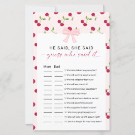 Cherry Baby Shower He Said She Said Game Pink Bow