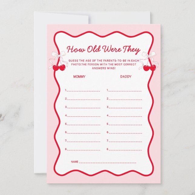 Cherry Baby Shower How Old Were They Game Inbjudningar (Framsida)