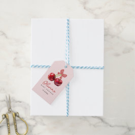 Cherry Baby Shower Märkre med Rosa Bow Presentetikett