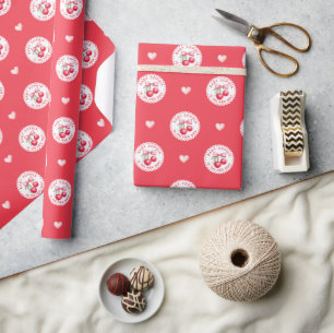 Cherry Baby Shower Wrapping Papper med Hearts Presentpapper