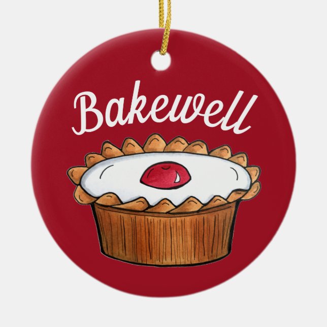 Cherry Bakewell Tart British Food UK Pastry Baking Julgransprydnad Keramik (Framsidan)