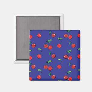 Cherry Berries Red Mönster Modern Retro Blue Rolig Magnet