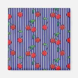 Cherry Berries Red Mönster Modern Retro Blue Rolig Magnet