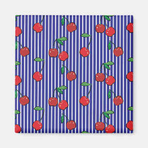 Cherry Berries Red Mönster Modern Retro Blue Rolig Magnet
