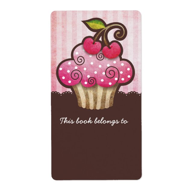 Cherry Berry Cupkaka Bookplåtar Etiketter Fraktsedel (Framsidan)