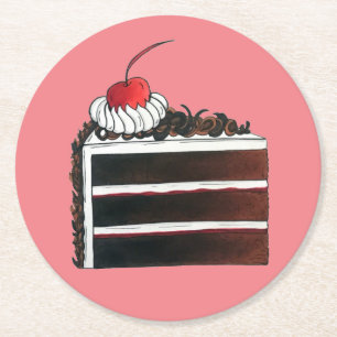 Cherry Black Forest Cake Shop Slice Bakery Baker Underlägg Papper Rund