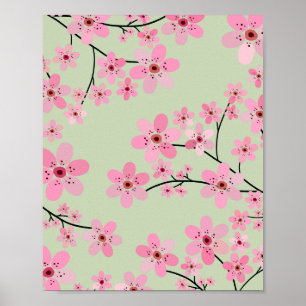 Cherry Blommar 07 Pastel Grönt Poster