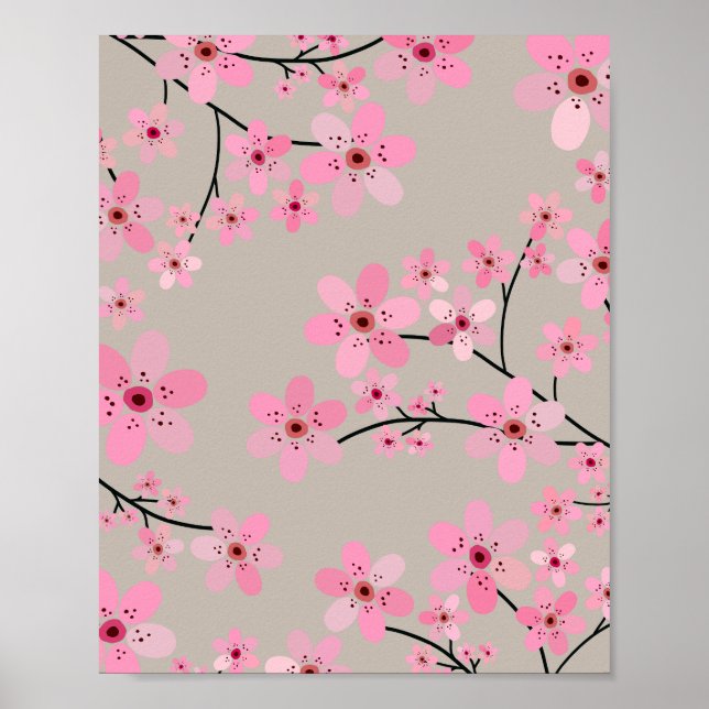 Cherry Blommar 08 Neutralt Beige Poster (Framsidan)