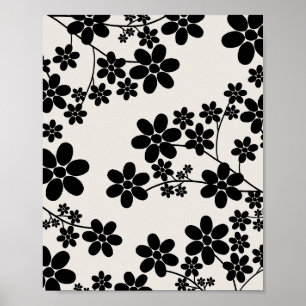 Cherry Blommar 12 Beige and Black Poster