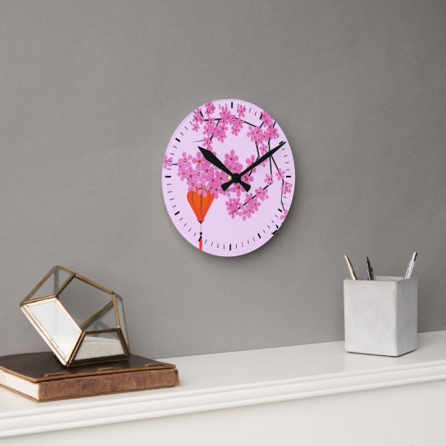 Cherry Blommar Acrylic Wall Clock Rund Klocka (Kontor)