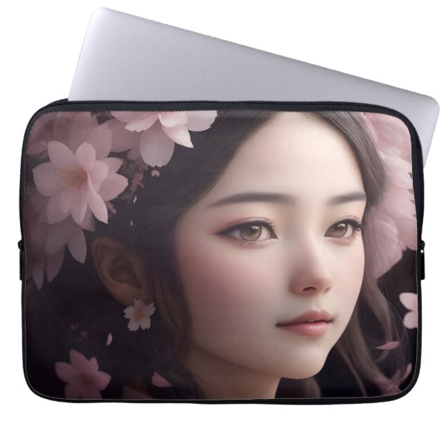 Cherry Blommar Adorned Girl Electronics Bag Laptop Fodral (Framsidan)