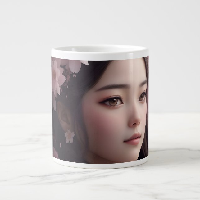 Cherry Blommar Adorned Girl Jumbo Mugg (Framsidan)