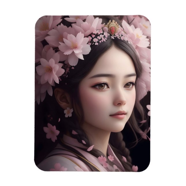 Cherry Blommar Adorned Girl Magnet (Vertikal)