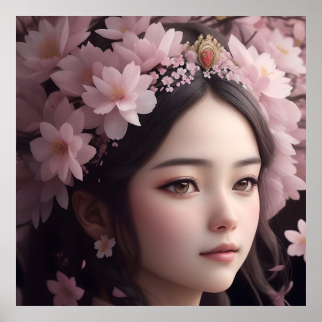 Cherry Blommar Adorned Girl Poster (Framsidan)
