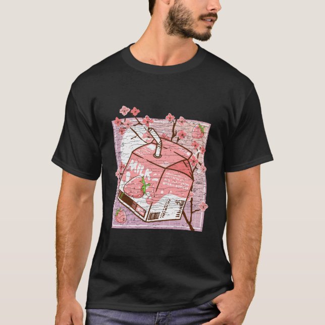 Cherry Blommar Aesthetic Strawberry Mjölk Kawaii T Shirt (Framsida)