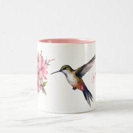 Cherry Blommar and Hummingbird Two-Tone Coffee Mug Två-Tonad Mugg