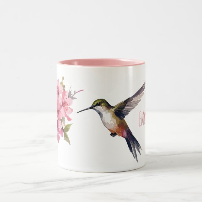 Cherry Blommar and Hummingbird Two-Tone Coffee Mug Två-Tonad Mugg (Center)