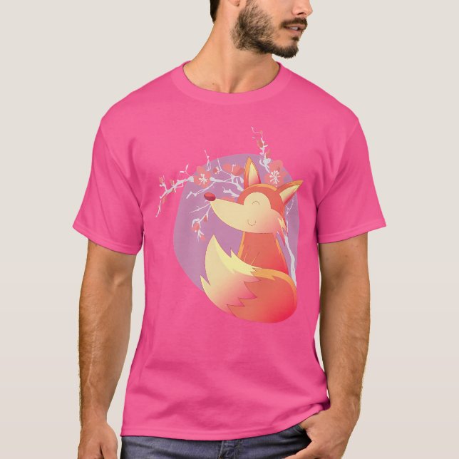 Cherry Blommar Animal Måne Sakura Nature Forest Fl T Shirt (Framsida)
