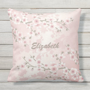 Cherry Blommar Apricot Vintage Blommigt Monogram Kudde