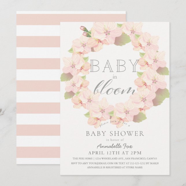 Cherry Blommar Baby i Bloom Girl Baby Shower Inbjudningar (Fram/baksida)