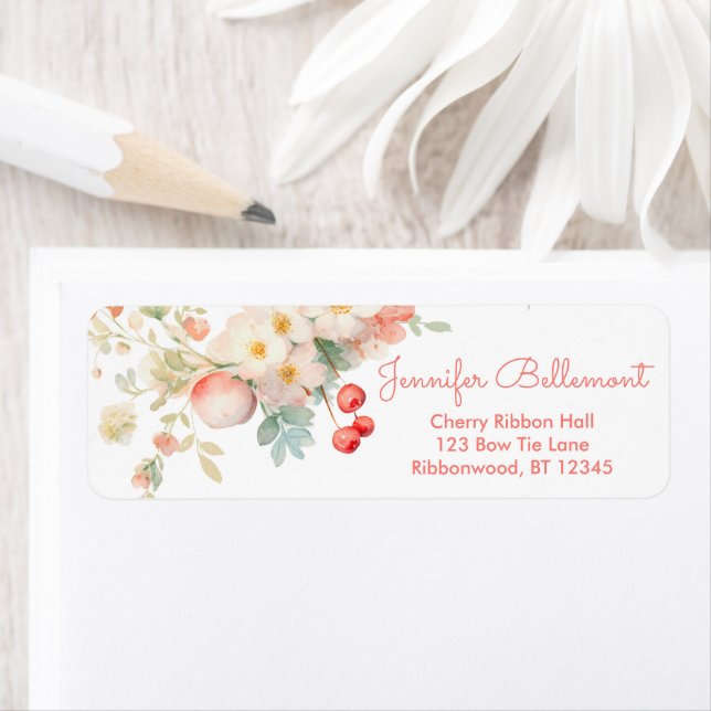 Cherry Blommar Baby in bloom Girl Baby Shower Returadress Etikett (Insitu)