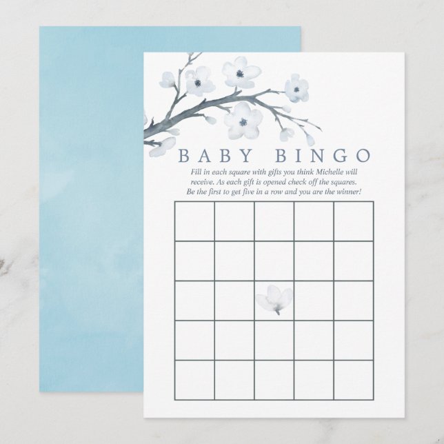 Cherry Blommar Baby Shower Bingo Inbjudningar (Fram/baksida)