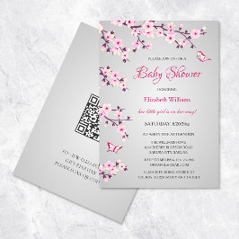 Cherry Blommar Baby Shower Rosa Grått Inbjudningar