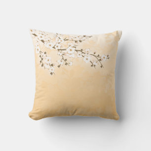 Cherry Blommar Beige Cream Asia Blommigt Kudde