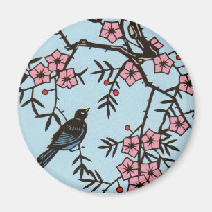 Cherry Blommar Bird Magnet