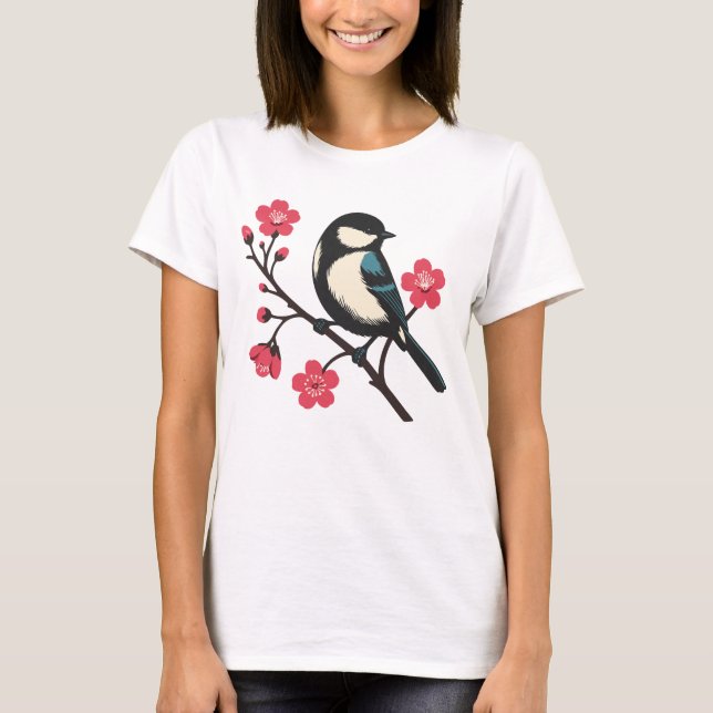 Cherry Blommar Bird - Vår Serenity Art T Shirt (Framsida)