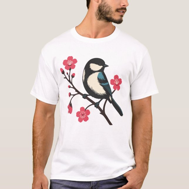 Cherry Blommar Bird - Vår Serenity Art T Shirt (Framsida)