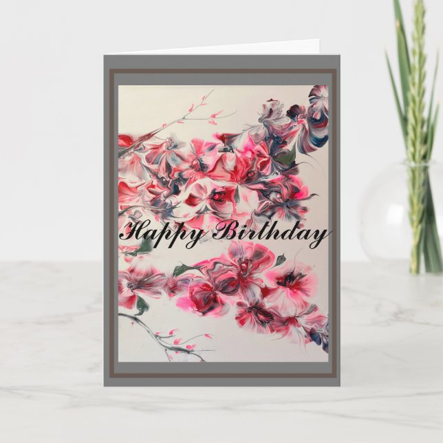 Cherry Blommar Birthday Card Tack Kort (Framsida)