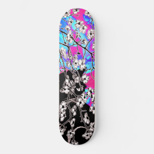 Cherry Blommar Black Cat Abstrakt himlar Blue Blom Mini Skateboard Bräda 18,5 Cm