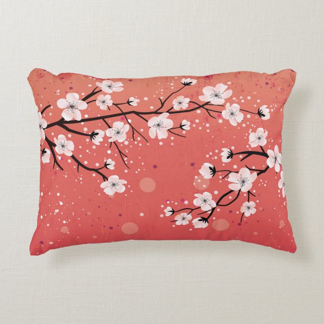 Cherry blommar Black träd coral Prydnadskudde (Framsidan)