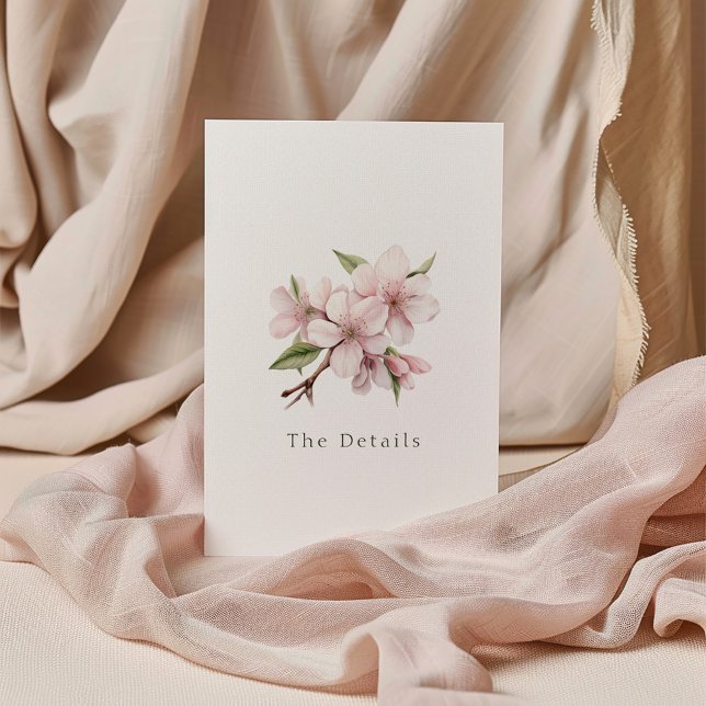 Cherry Blommar-blomman Informationshöljet Tilläggskort (Delicate and pretty "The Details" wedding card with painted style pink cherry blossom flowers)