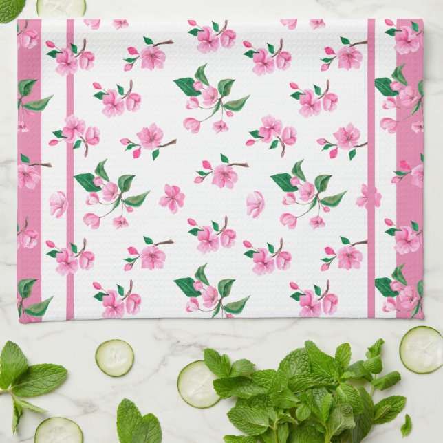 Cherry Blommar Blommigt Cottagecore Kökshandduk (Vikta)