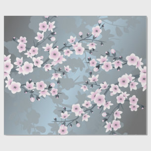 Cherry Blommar Blommigt Dusty Rosa Dusty Blue Presentpapper