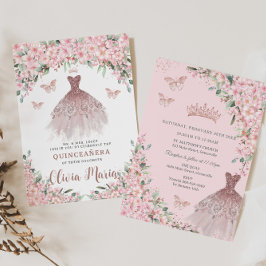 Cherry Blommar Blommigt Ro Dress Quinceañera Inbjudningar