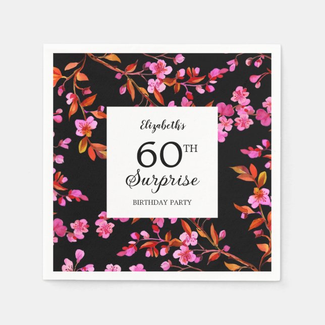 Cherry Blommar Blommigt Surprise Black Birthday Pappersservett (Framsidan)