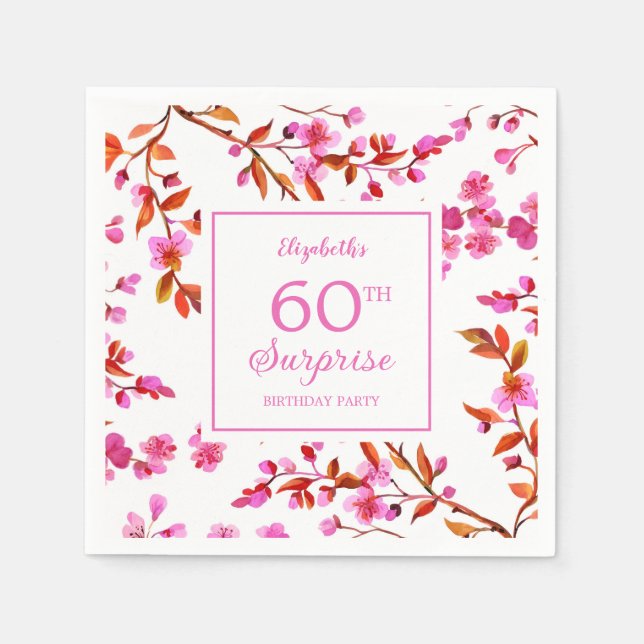 Cherry Blommar Blommigt Surprise Rosa Birthday Pappersservett (Framsidan)