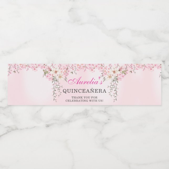 Cherry Blommar Blommigt Sweet sixteen Birthday Vattenflaskor Etikett (Singel etikett)